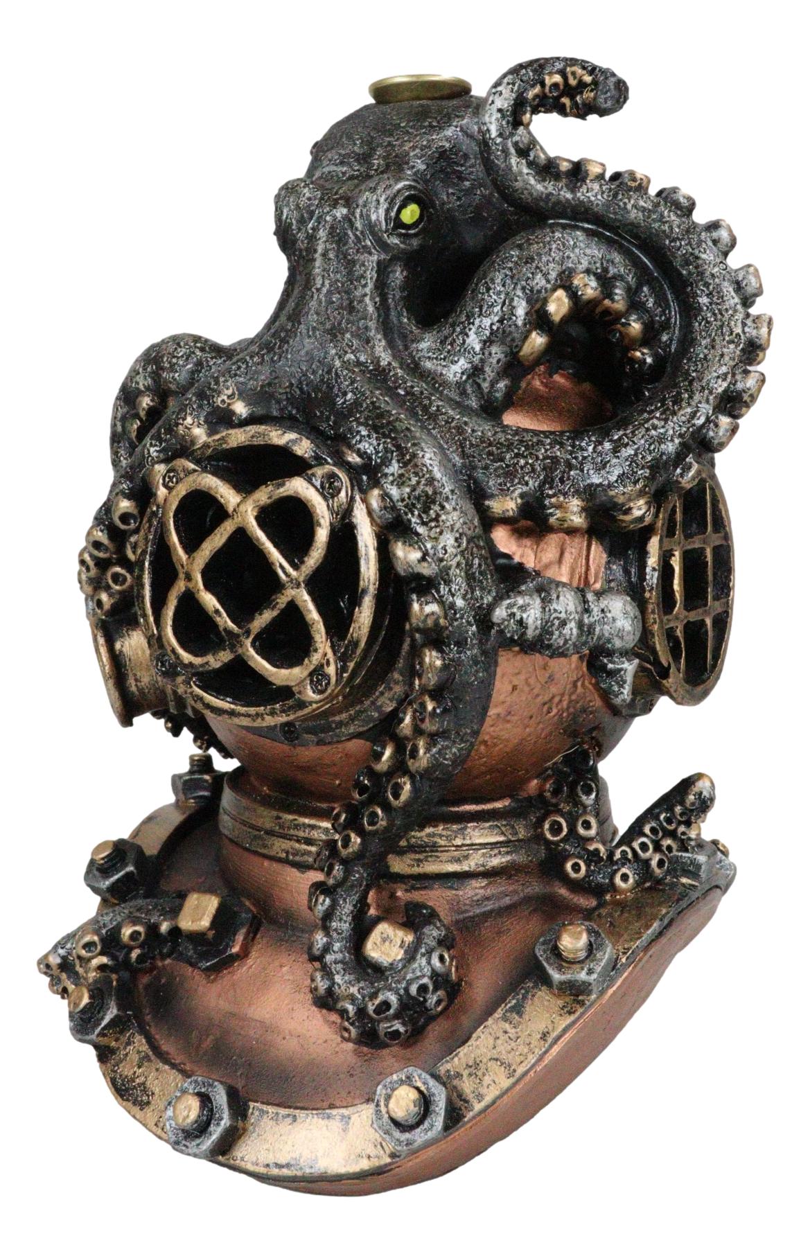 Ocean Marine Octopus Kraken On Steampunk Divers Helmet Incense Cone Burner - Ebros Gift