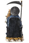 Seated Blue Santa Muerte With Scythe Scales of Justice And Wise Owl Figurine 9"H