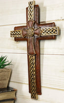 Rustic Celtic Knot Scrollwork Faux Tooled Leather Multiple Layered Wall Cross