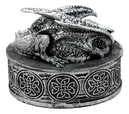 Oval Celtic Knotwork Mythical Sleeping Dragon Decorative Box Trinket Jewelry Box