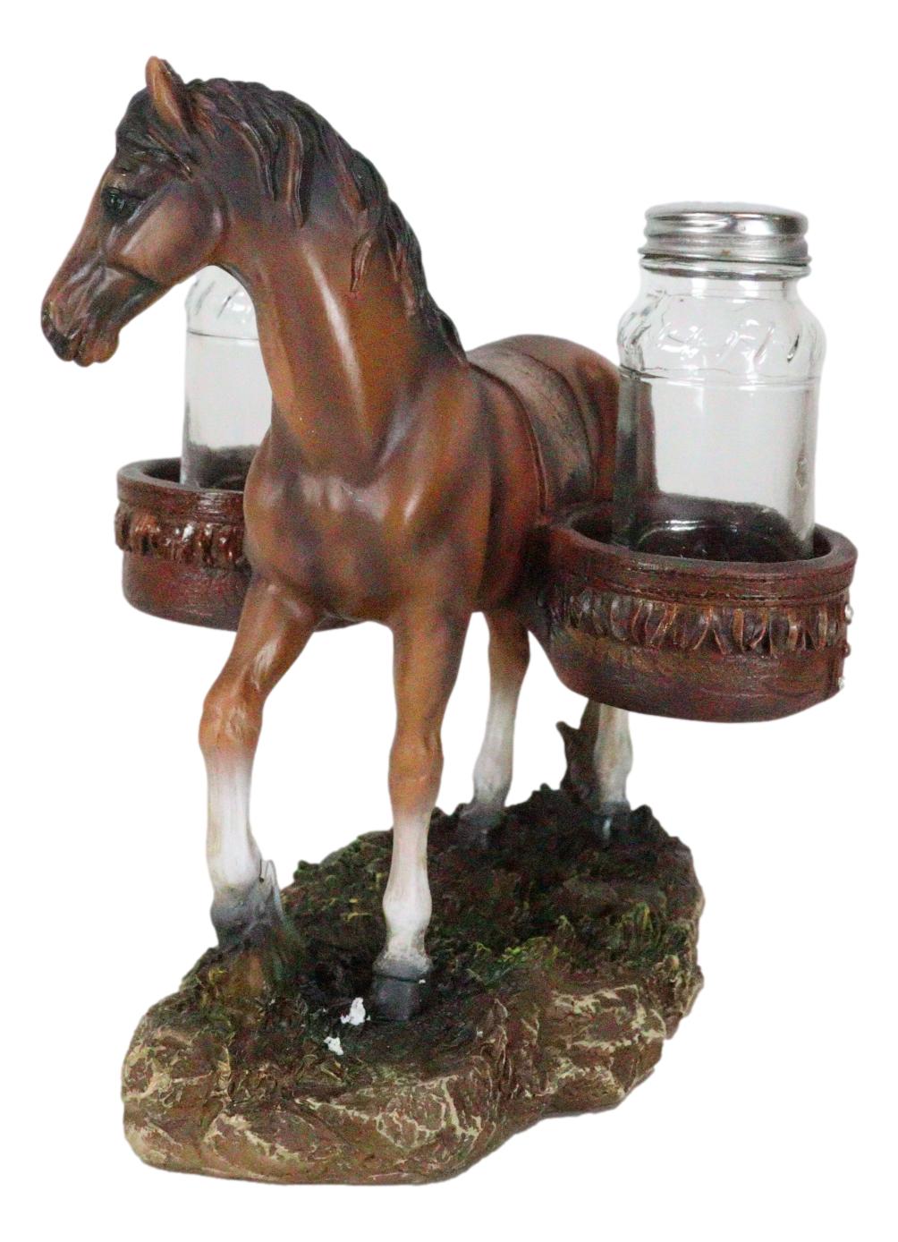 Rustic Western Brown Chestnut Horse With Saddlebags Salt Pepper Shakers Figurine