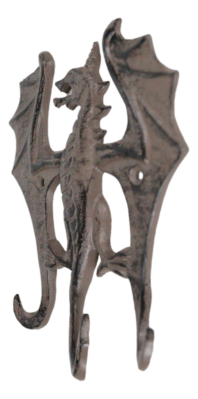 Cast Iron Rustic Fantasy Viking Dragon 3-Pegs Wall Keys Leash Coat Hook Decor