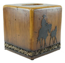 Rustic Western Cowboy With Horse And Foal Faux Wood Tissue Box Cover Home Decor
