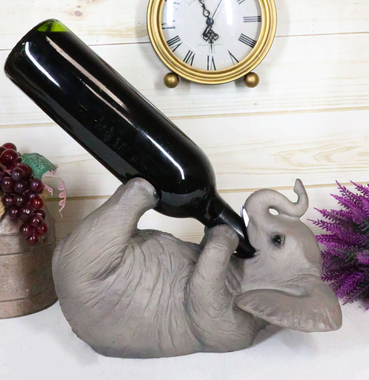 Ebros Kitchen Decor Safari Savannah Elephant Pachyderm Wine Oil Bottle Holder Figurine - Ebros Gift