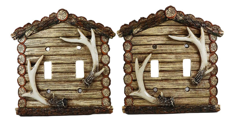 Pack of 2 Rustic Log Cabin Deer Antlers Double Toggle Switch Wall Outlet Plate