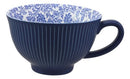 Blue Vintage Victorian Dahlia Vines Design Large Porcelain Mug 19oz 5.25"D Set 6