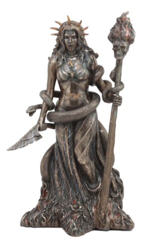 Ebros Greek Goddess Underworld Hecate Holding Fire Skull Staff Statue Figurine