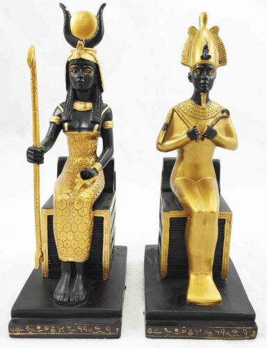 Egyptian King Queen Goddess Isis & God Osiris Sitting On Throne Figurine Set