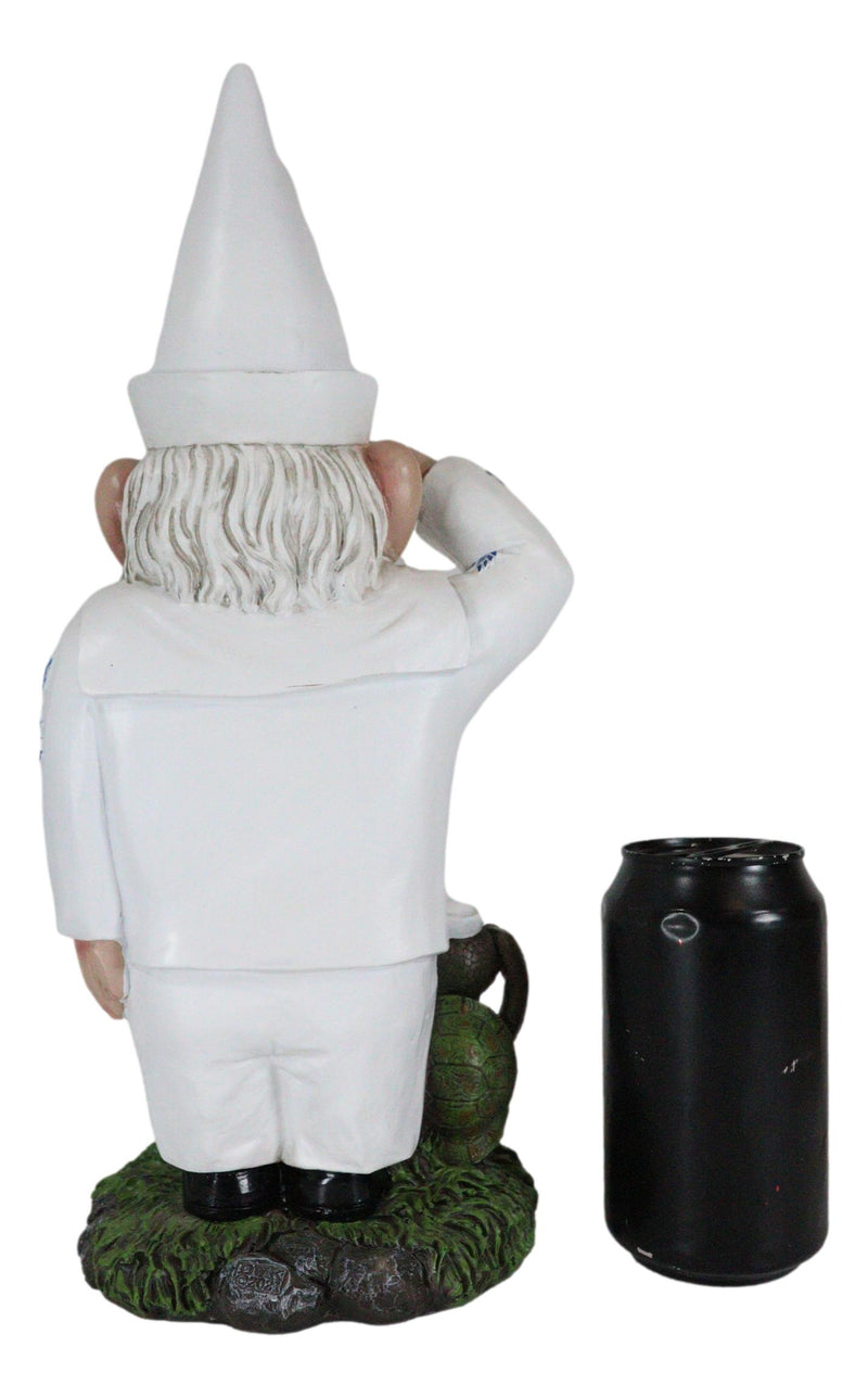 USA Patriotic White Uniformed Sailor Navy Gnome With Tortoise In Salute Statue