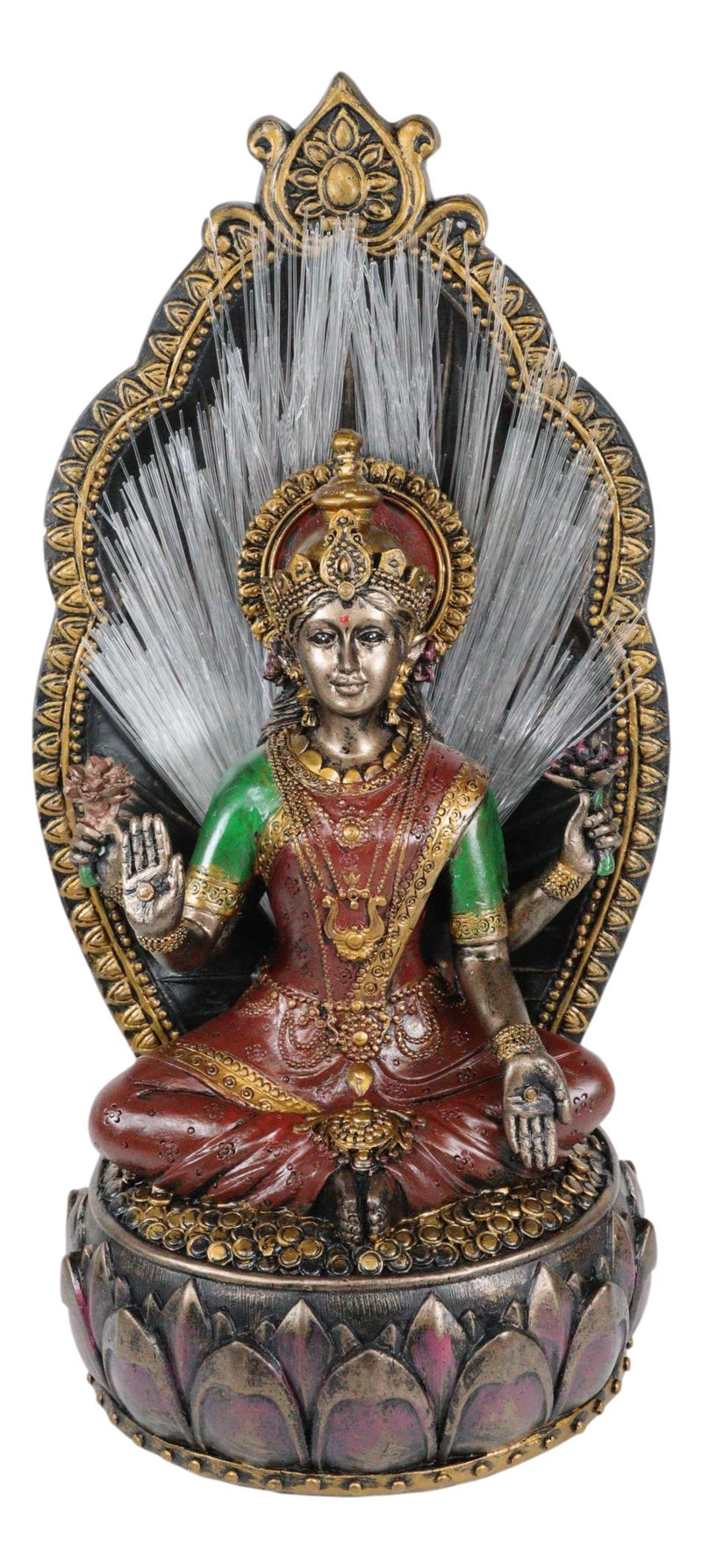 Ebros Vastu Hindu Goddess Lakshmi On Lotus Throne Colorful Fiber Optics Light Figurine