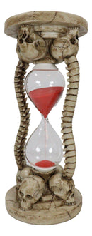 Gothic Alchemy Graveyard 4 Skulls With Skeleton Spine Bones Sand Timer Figurine