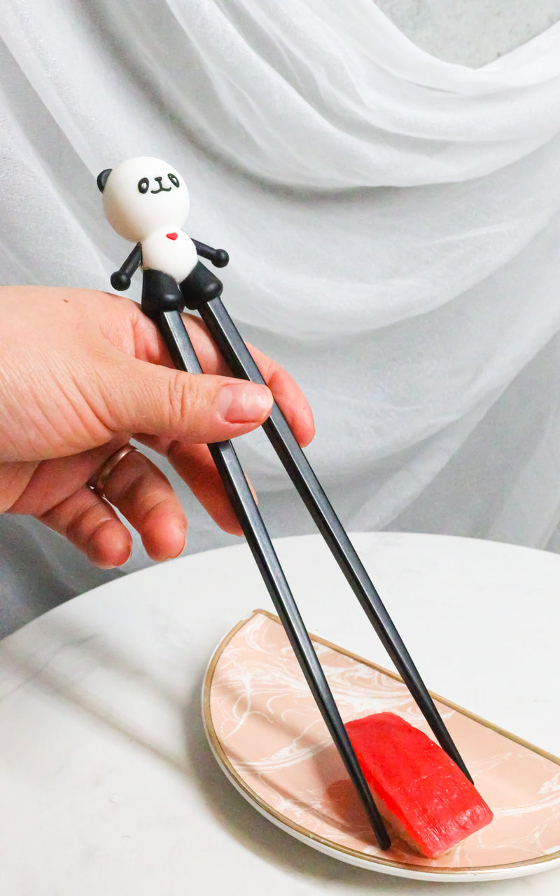 Ebros Giant Panda Reusable Training Chopsticks Set With Silicone Helper Hinge