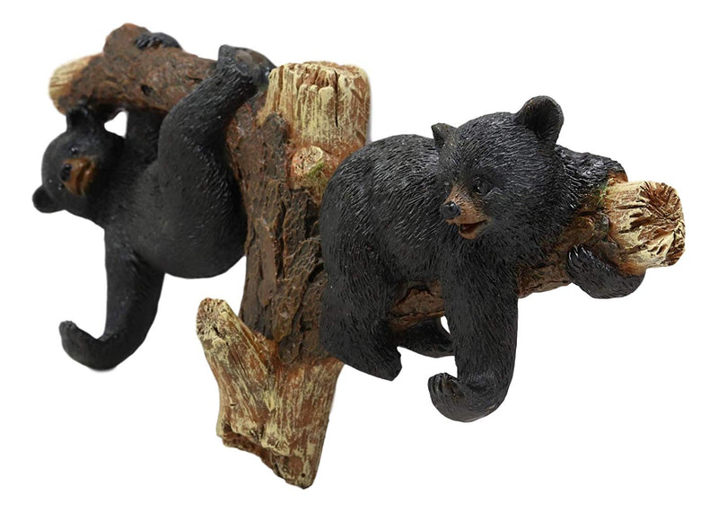 Ebros Rustic 2 Playful Black Bears Dangling On Tree Branches 3 Wall Hooks 9.25"W