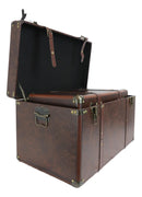 Set Of 3 Stackable Large Wood Vintage Brown Leather Trunk Case Boxes Organizer