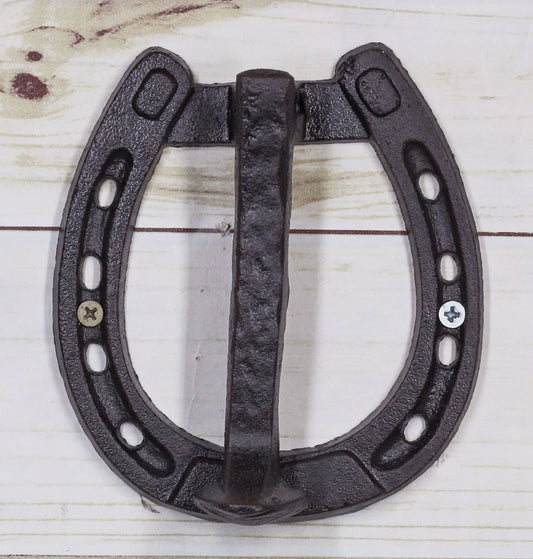 Cast Iron Rustic Farmhouse Cowboy Horseshoe Cutout With Nail Spike Door Knocker