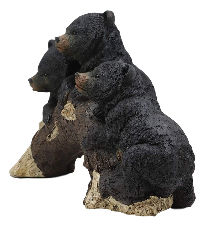 Whimsical Rustic Forest 3 Black Bear Cubs Climbing On Arched Log Statue 12.25"L - Ebros Gift