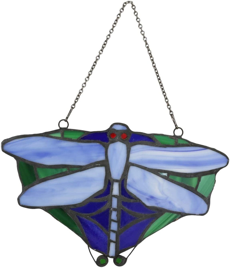 Ebros Tiffany 7.25" W Dragonfly Insect Suncatcher Stained Glass Art Panel Wall