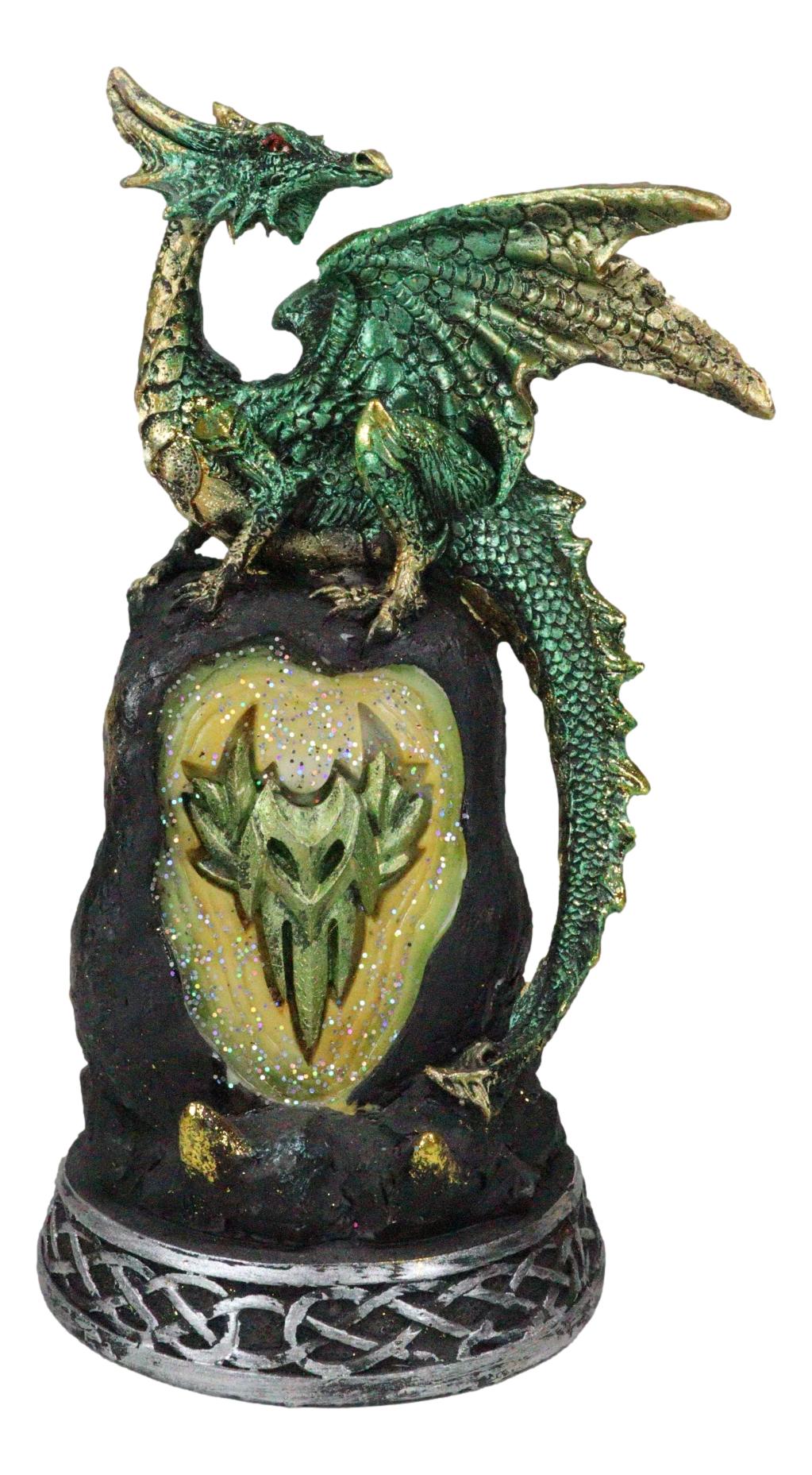 Ebros Green Dragon with LED Light On Crystal Mountain 7.5 Inches Tall Collection