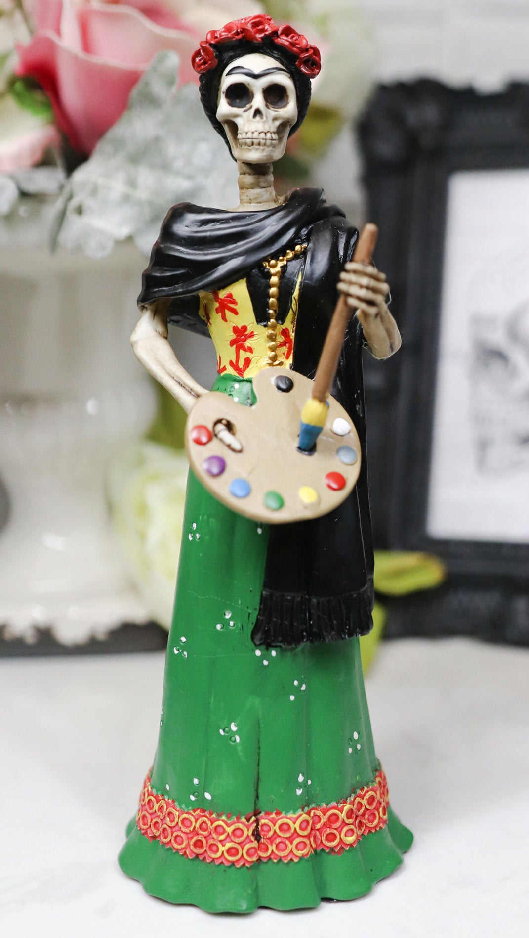 Ebros Mexican La Pintora Mexican Lady Skeleton Day of The Dead Figurine 8.25" H