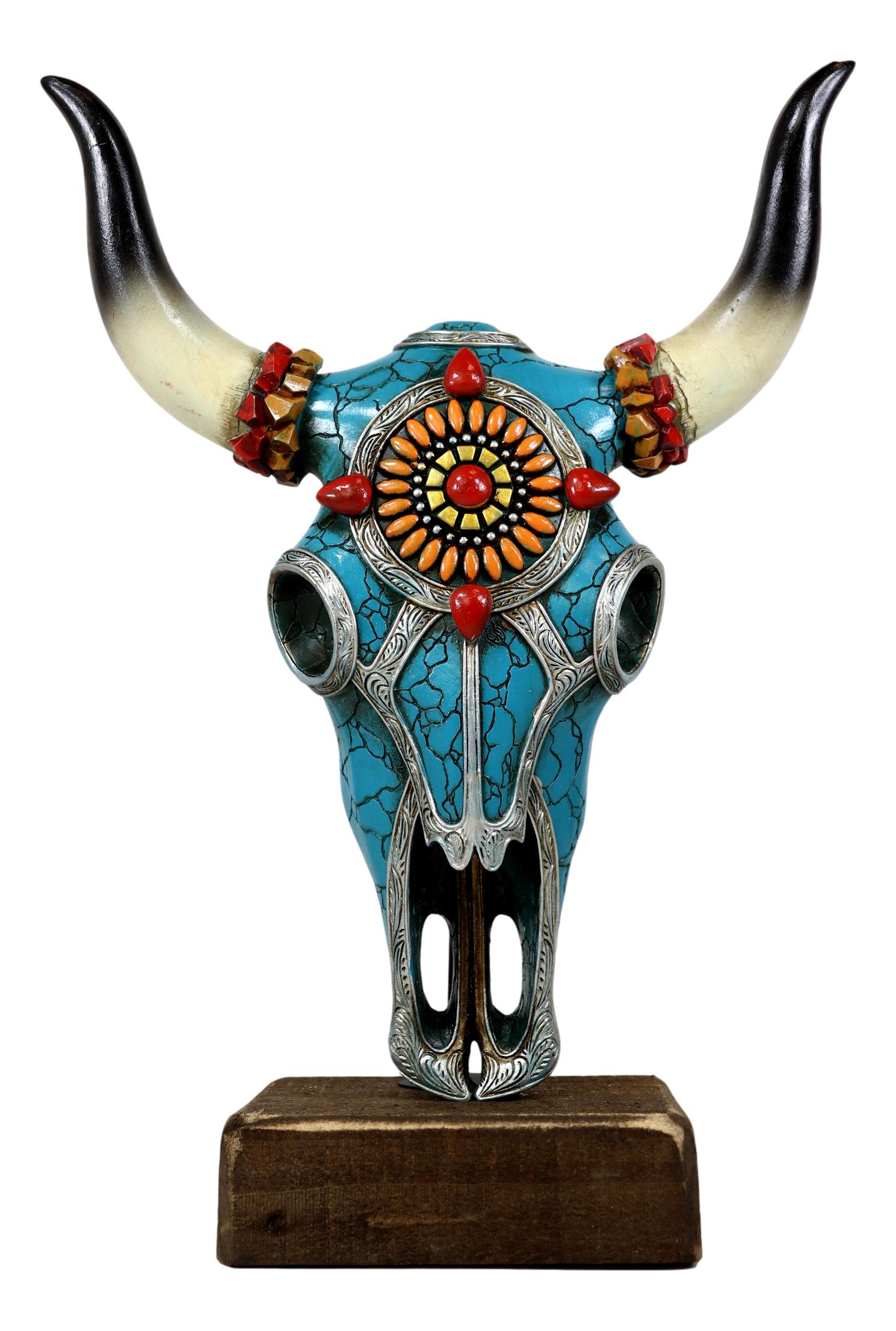 Rustic Western Aztec Mosaic Turquoise Cow Steer Bull Skull Desktop
