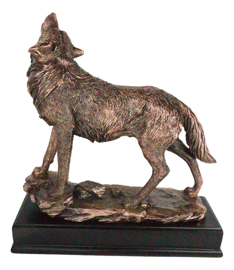Rustic Forest Woodlands Howling Spirit Alpha Wolf Figurine With Trophy Base
