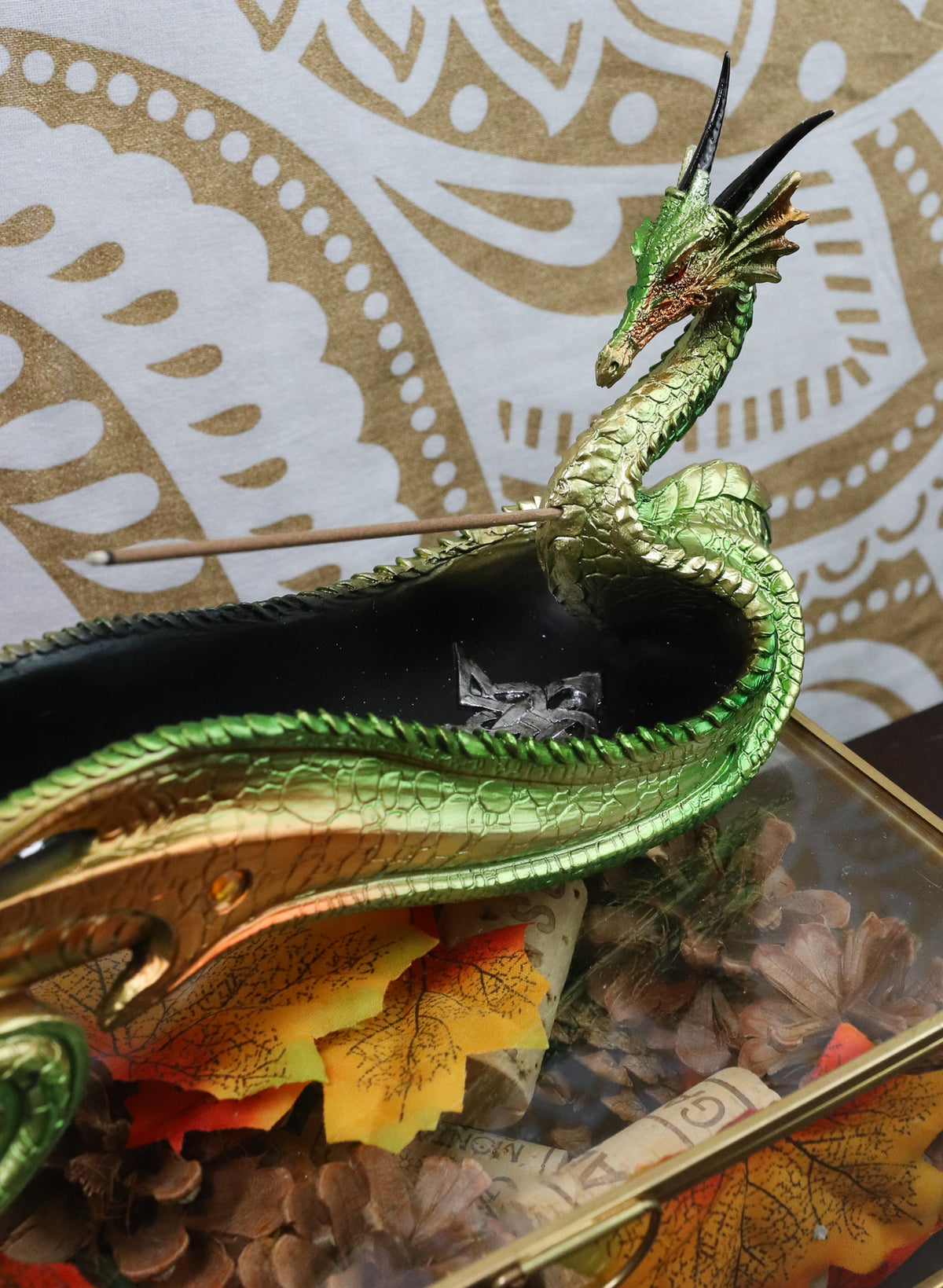 Ebros Gift Chinese Jade Pagoda Green Shenyun Dragon Incense Holder Figurine 13" Long