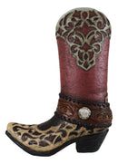 Rustic Western Red Brown Tooled Leather Scroll Lace Patterns Boot Floral Vase
