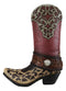 Rustic Western Red Brown Tooled Leather Scroll Lace Patterns Boot Floral Vase