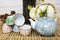 Ebros Japanese Sakura White Cherry Blossom Tea Set Ceramic Pot and Cups Set of 5