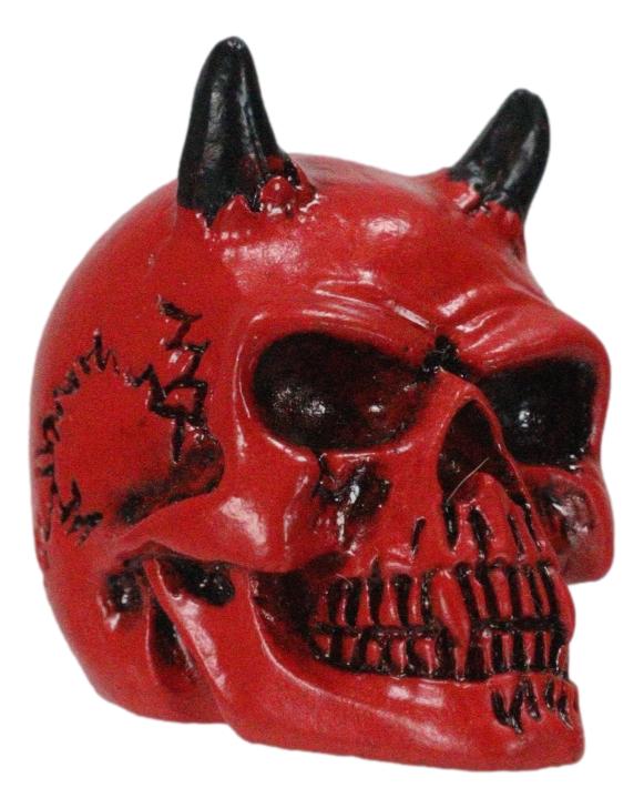 Hell Bent Pit Lord Horned Crimson Blood Red Demon Vampire Mini Skull Figurine