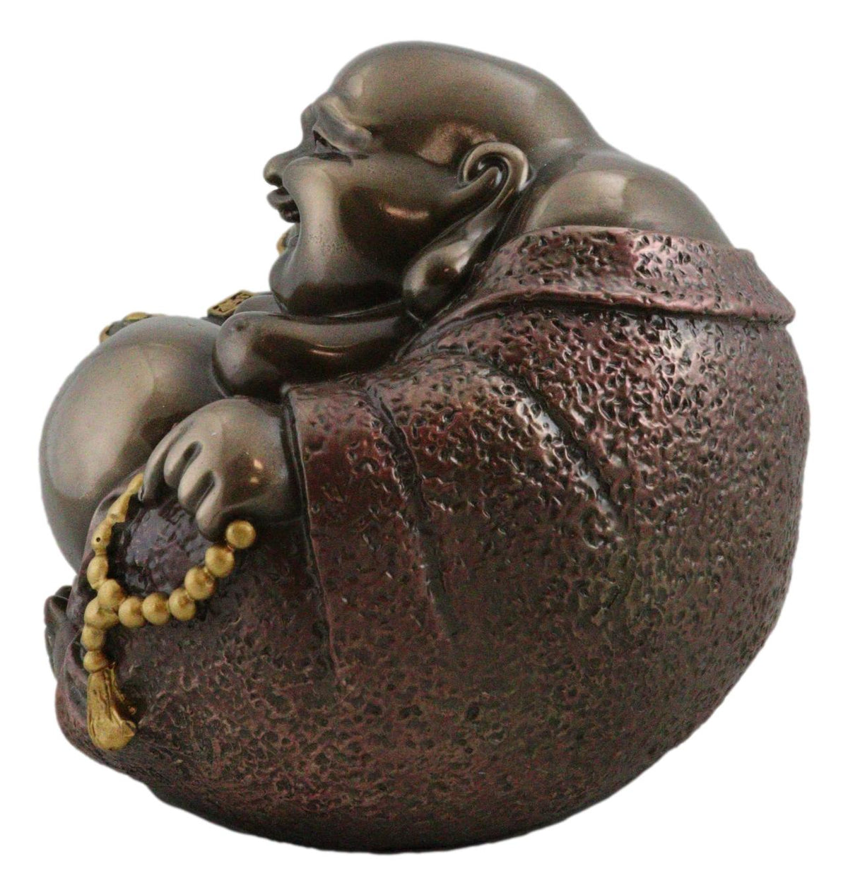 Feng Shui Hotei Laughing Happy Buddha with Gold Ingot and Prayer Beads Figurine