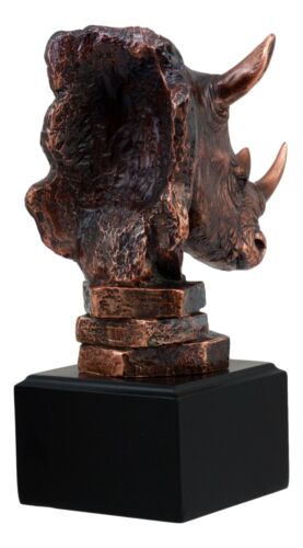 Black African Rhinoceros Bust Statue 7.5"H Rhino Monolith Bronze Electroplated - Ebros Gift