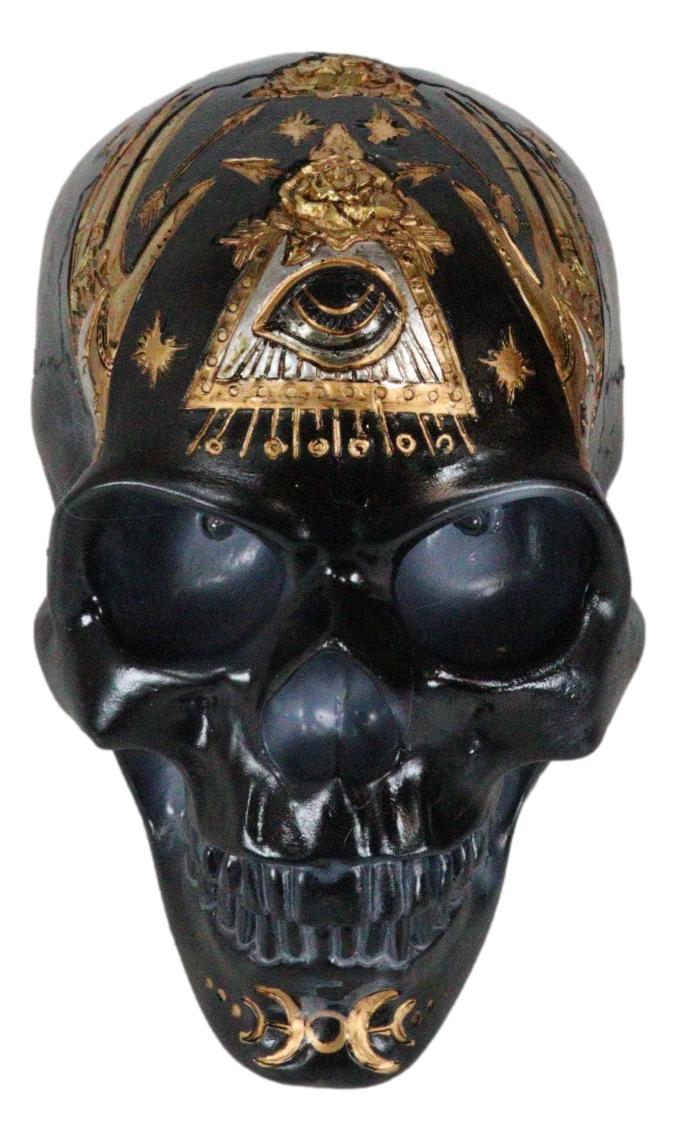 Green LED Eyes Black Sacred Symbols Wicca Pagan Triple Moon Evil Eye Skull
