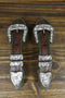 Set Of 2 Western Faux Tooled Leather Bling Belt Buckle Drawer Cabinet Bar Pulls