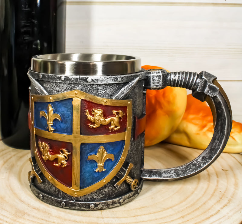 Ebros Lion And Fleur De Lis Coat Of Arms Crusader Knight Drinking Mug Cup Decor