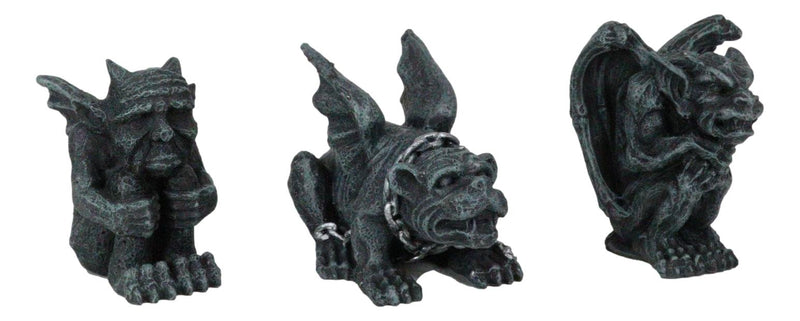 Chained Gothic Stoic Gargoyles Chimera Guardian Figurines Miniature Set 3"Tall