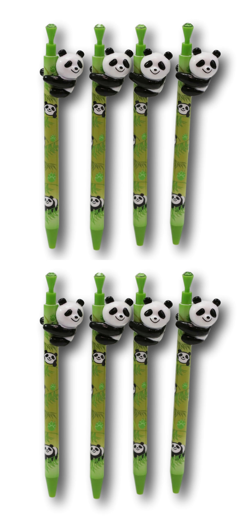 Pack Of 24 Panda Bear Cub On Green Bamboo Ballpoint Ball Black Pens With Stand