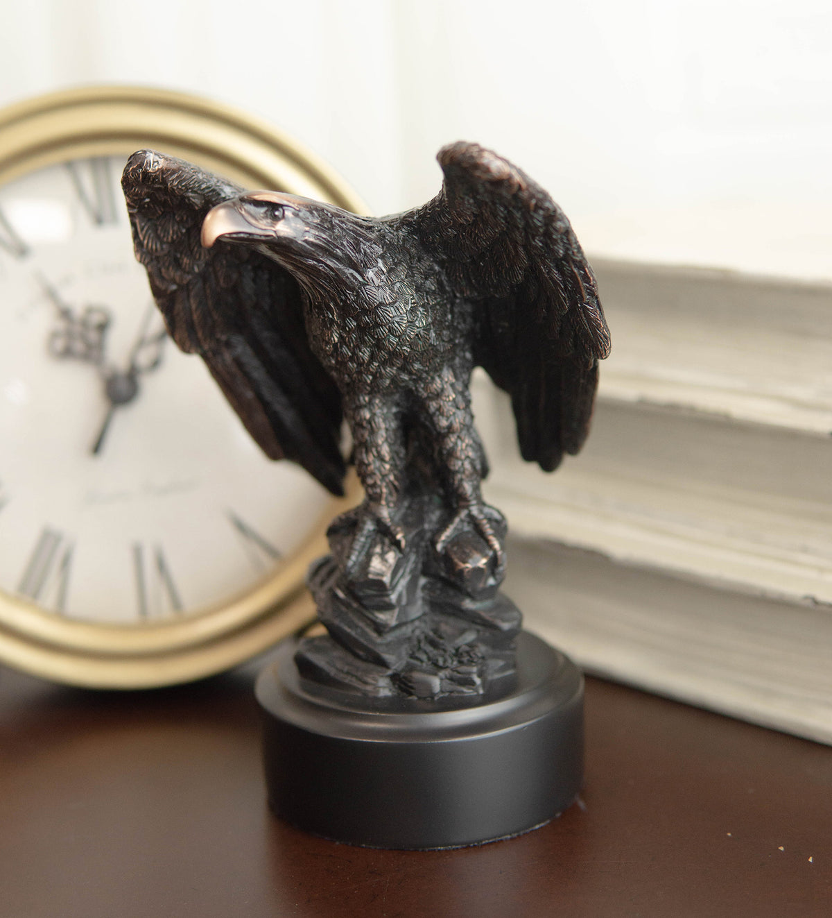 Ebros Surveyor Bald Eagle With Open Wings On Rock Electroplated Resin Statue - Ebros Gift
