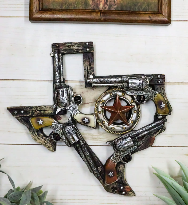 Rustic Western Lone Star Texas State Map Triple Cowboy Revolver Guns Wall Decor