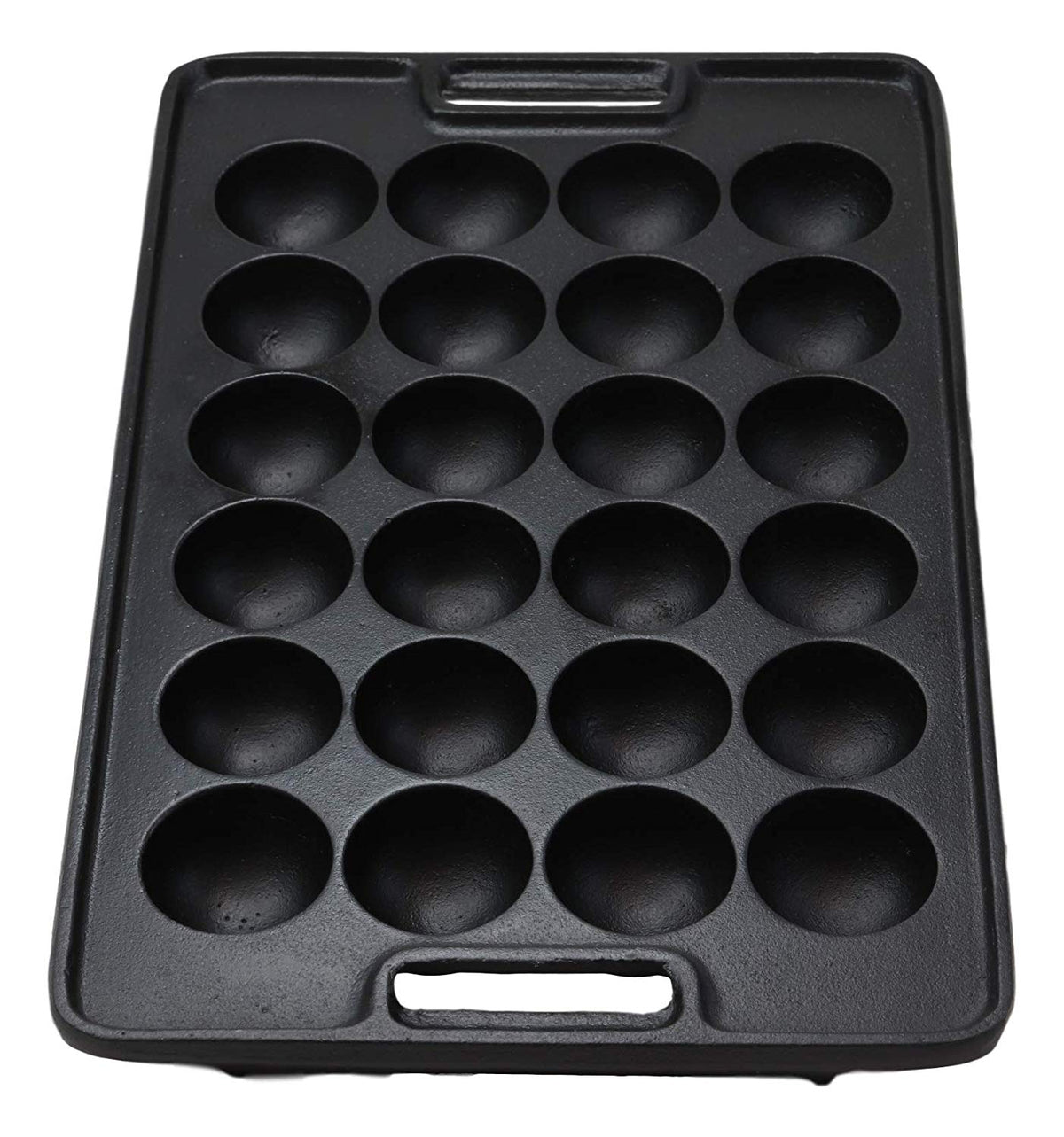 Ebros Gift Rectangular Traditional Cast Iron Japanese Street Food Takoyaki Stuffed Mushrooms Dessert Cakes Snacks Special Cooking Plate Pan Takoyaki-Nabe With Side Handle Holes Restaurant Supply