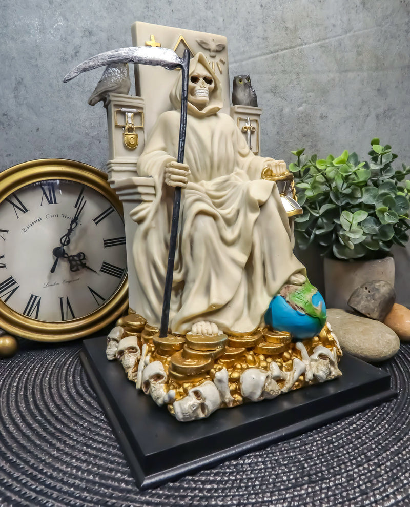 Ebros White Robe Santa Muerte Holy Seated On Throne with Scythe Statue 10.5"H