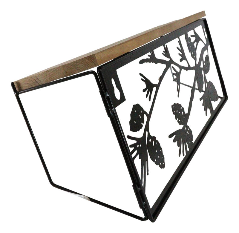 Western Rustic Forest Woodlands Pinecones Metal Cutout Wall Hanging Wood Shelf