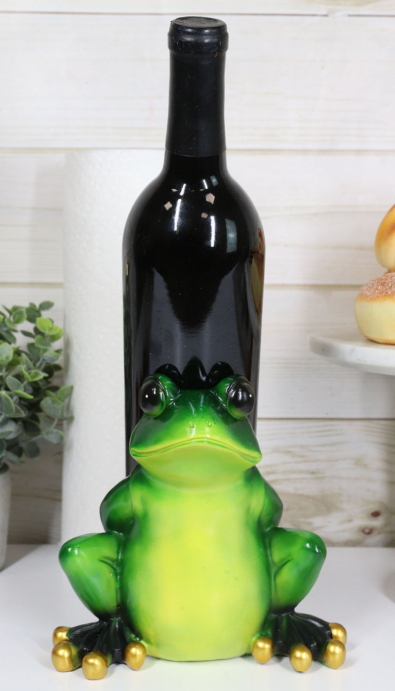 Rainforest Green Frog Grog Toad Piggybacking Wine Holder Caddy Figurine Decor