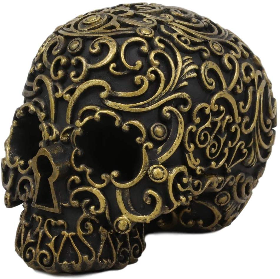 Ebros Royal Persian Black and Gold Keyhole Skull Statue 6" Long Skeleton Decor - Ebros Gift