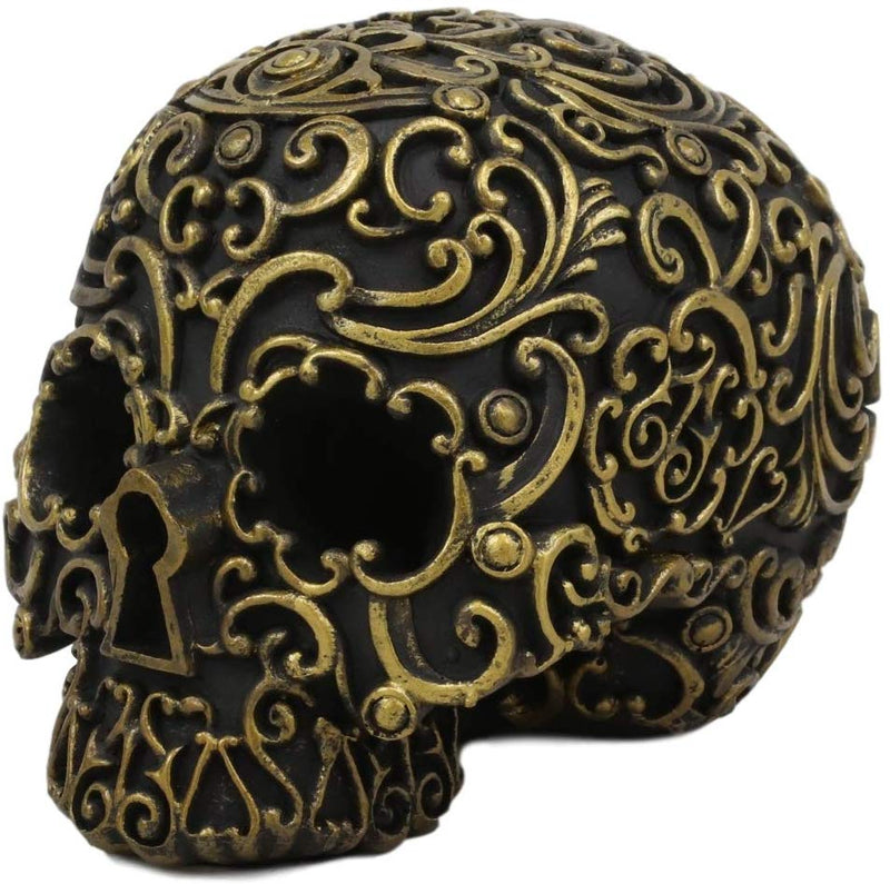 Ebros Royal Persian Black and Gold Keyhole Skull Statue 6" Long Skeleton Decor