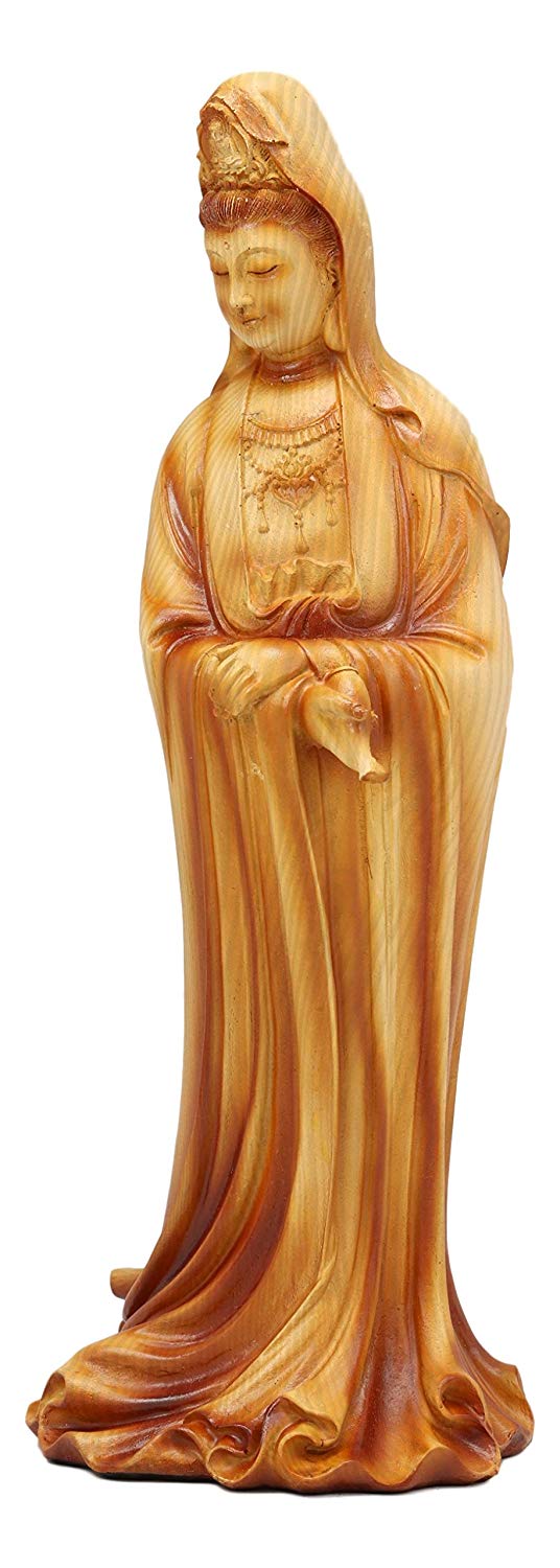 Ebros Bodhisattva Kuan Yin Standing with A Jar of Pure Water Statue 11.5" Tall Goddess Guan Yin Compassion of All Buddhas Figurine Guanyin Faux Wood Resin