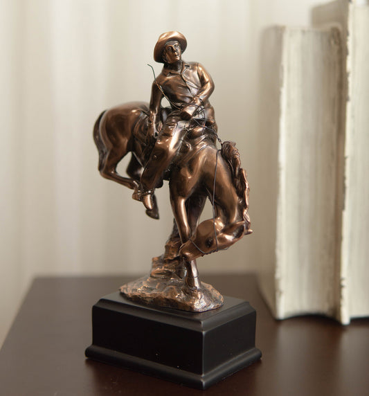 Ebros Rustic Western Rodeo Cowboy W/ Bucking Horse Bronze Electroplated Figurine - Ebros Gift