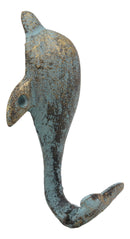 Ebros Set of 2 Dolphin Cast Iron Wall Coat Hooks Rustic Nautical Home Decor