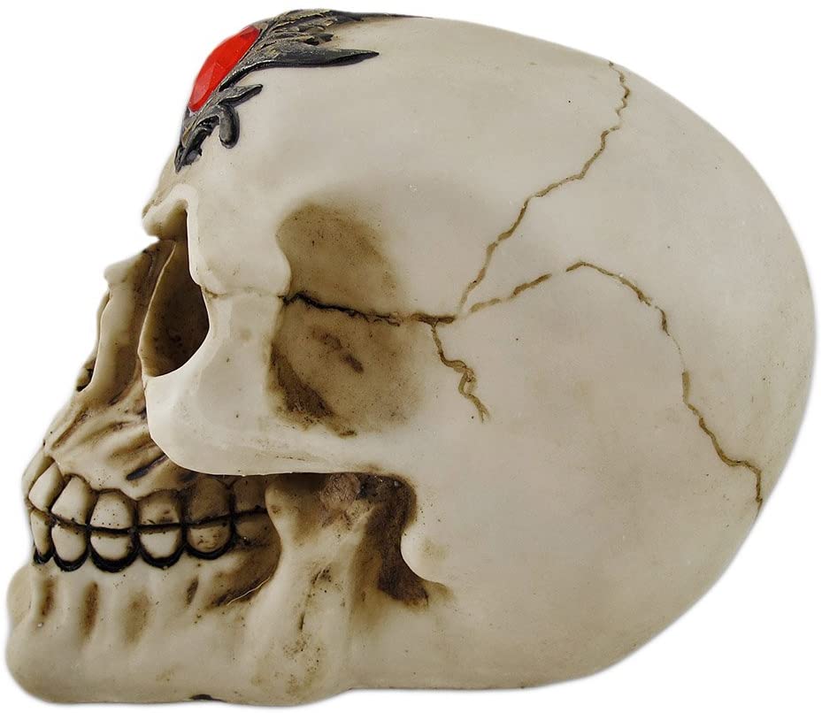 Skull with Red Jeweled Headpiece Statue 6"L Collectible Home Decor