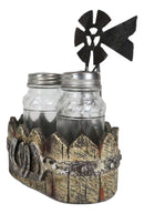 Rustic Country Farm Windmill Outpost With Horseshoes Salt And Pepper Shakers Set